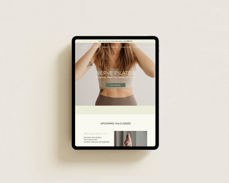 Screen shot of pilates website design by Hanbury Design Co.