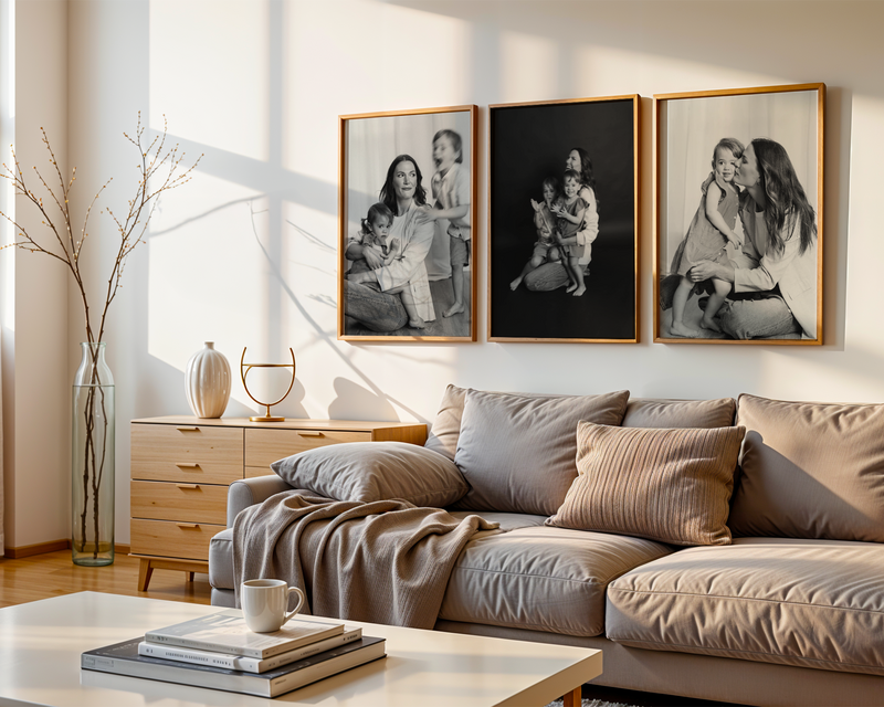 Mockup of three family portraits in living room