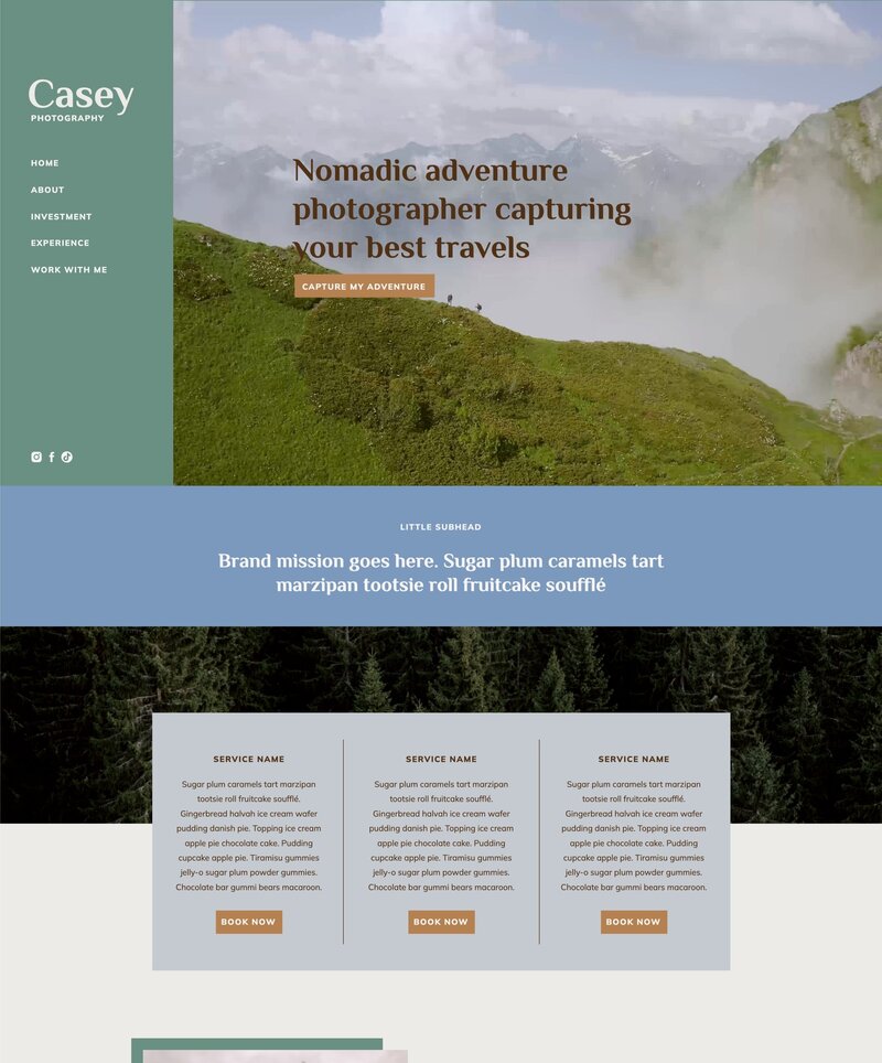 Screenshot of an adventure website