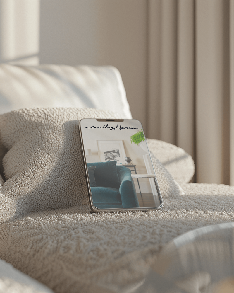 Website home page for interior designer showing web design for small business
