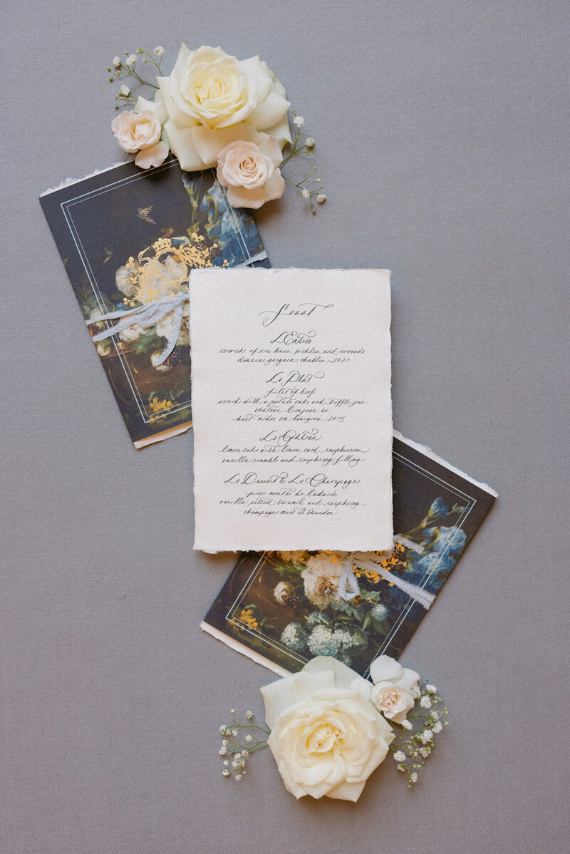 Flatlay of the romantic style invitation.
