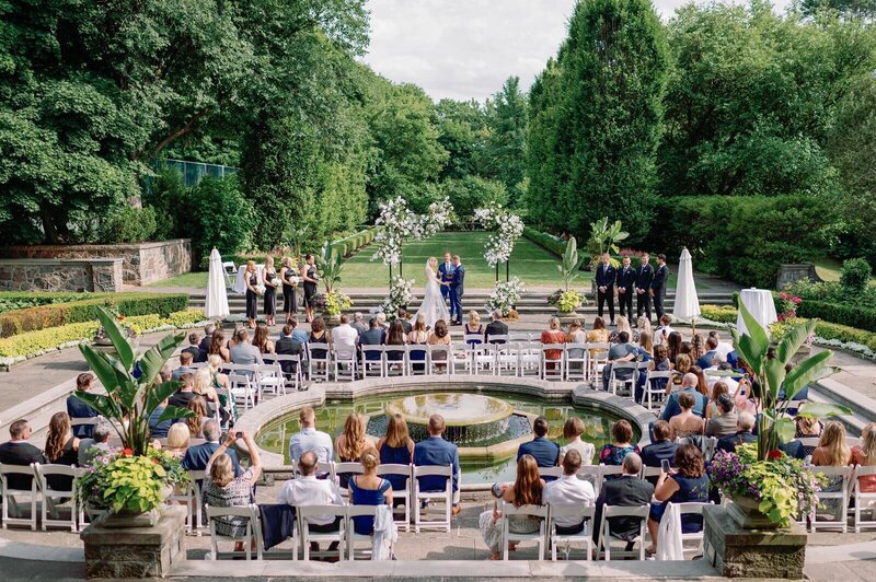 Wedding Ceremony around Iconic Fountain at Graydon Hall Manor Toronto Jacqueline James Photography