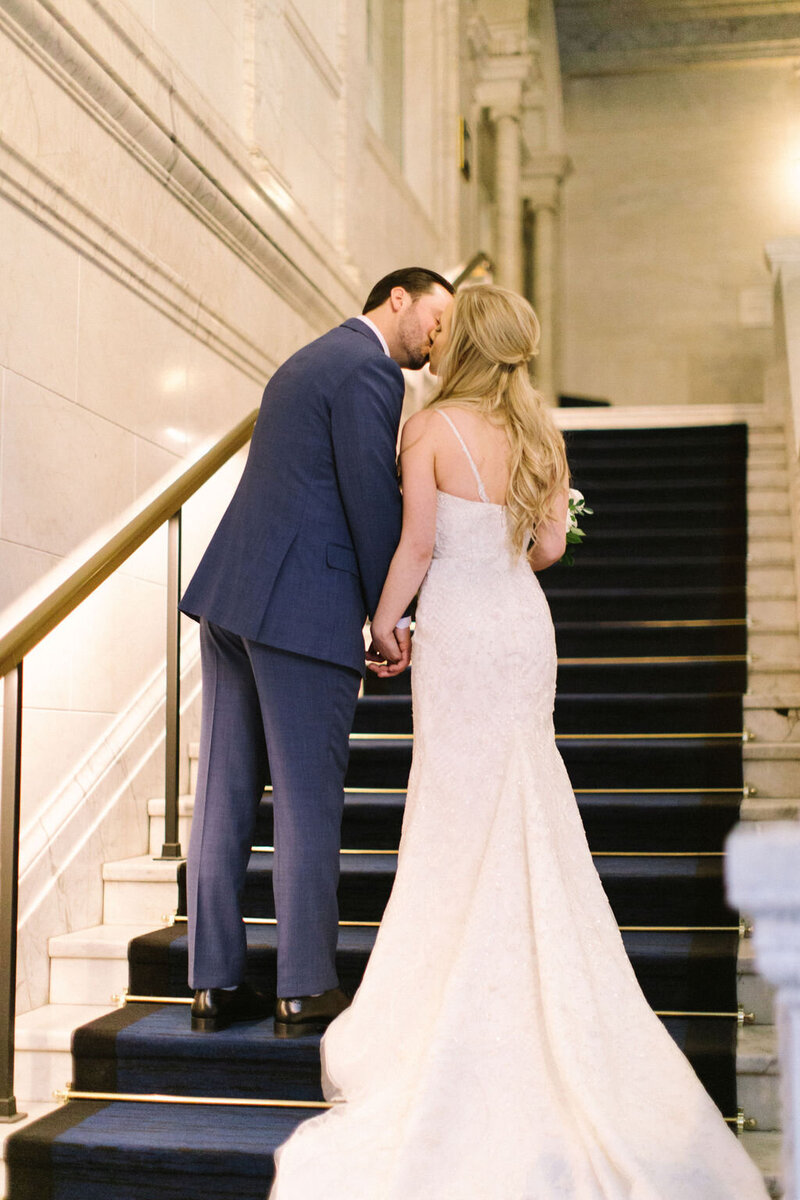 Bride-and-Groom-on-the-Kimpton-Gray-Hotel-Staircase