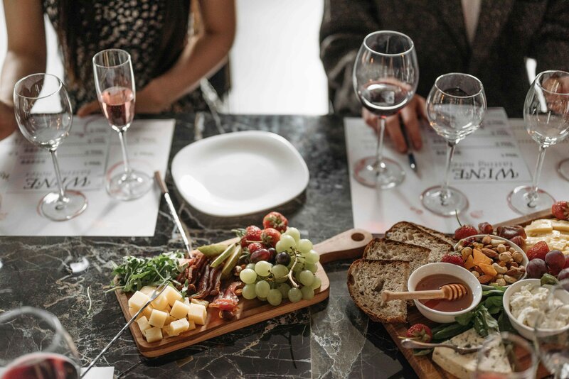 Grapes, cheeses, herbs and meats.