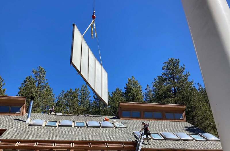 Solar panel installation by Mountainside Crane Service in Denver Metro and Foothills