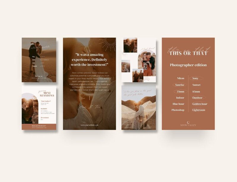 Boho terracotta Instagram templates for photographer