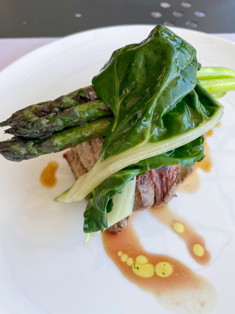 Meat with vegetables at Osteria Veglio in La Morra, Italy