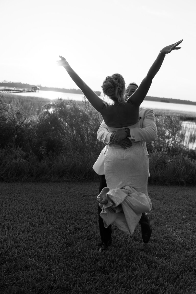 bride and groom posing