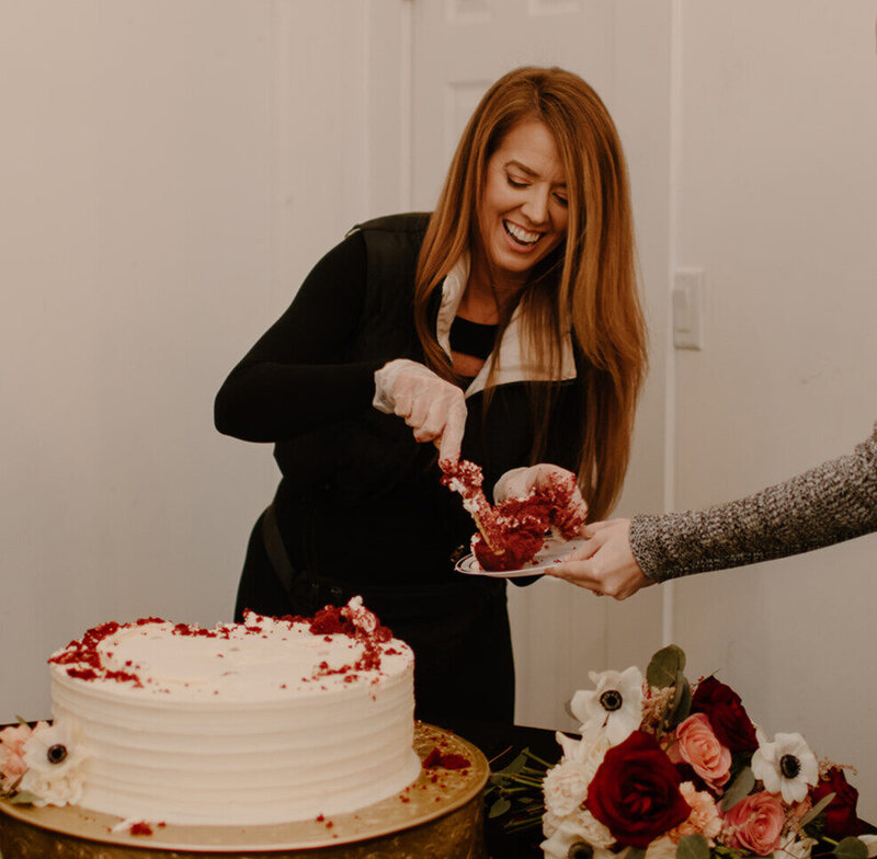 Amy cutting cake