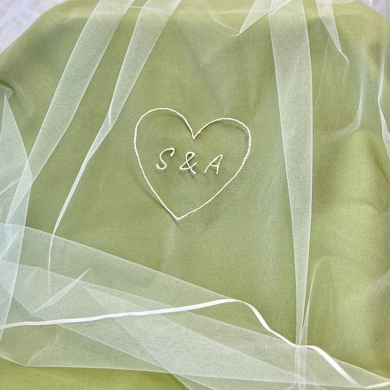 personalized bridal veil with embroidered heart and initials