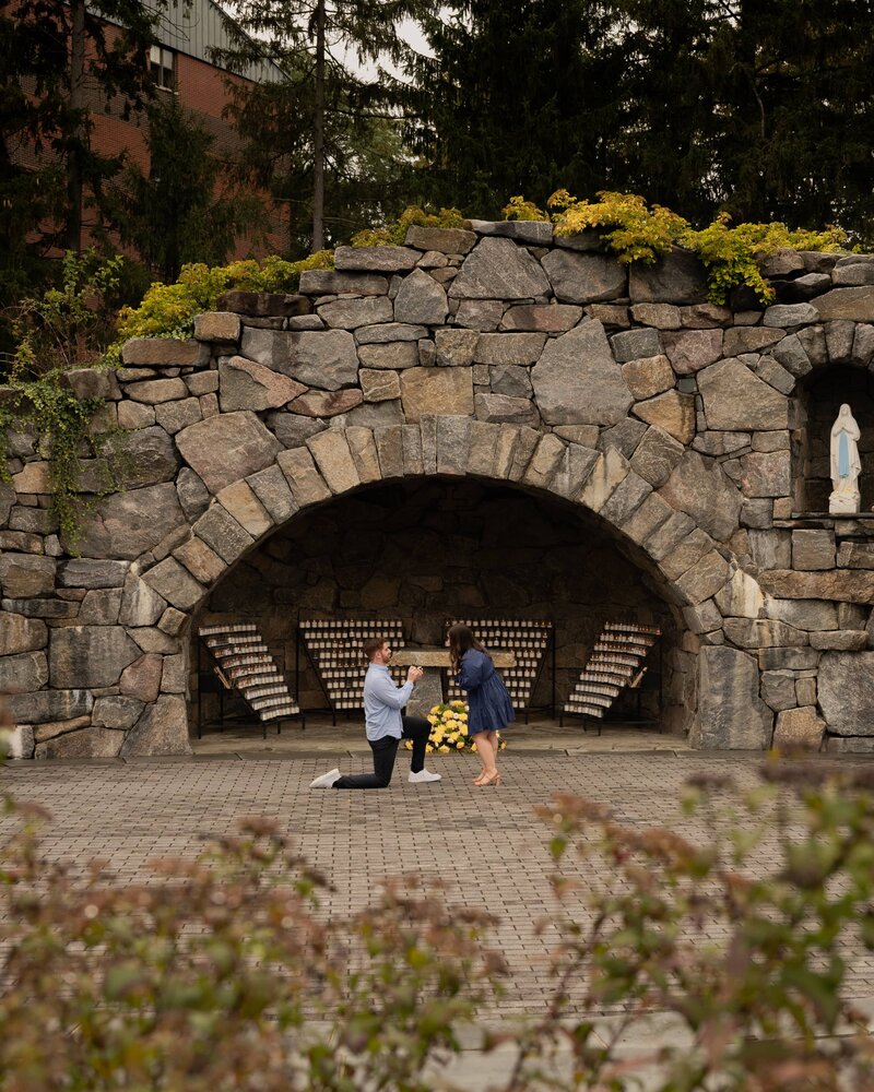 A newly engaged couple shortly after their proposal at Siena College in Loudonville, NY.