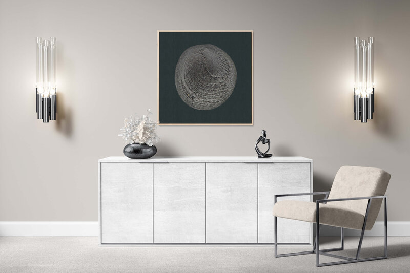 Fine Art Canvas with a natural frame featuring Project Stardust micrometeorite NMM 2889 for luxury interior design