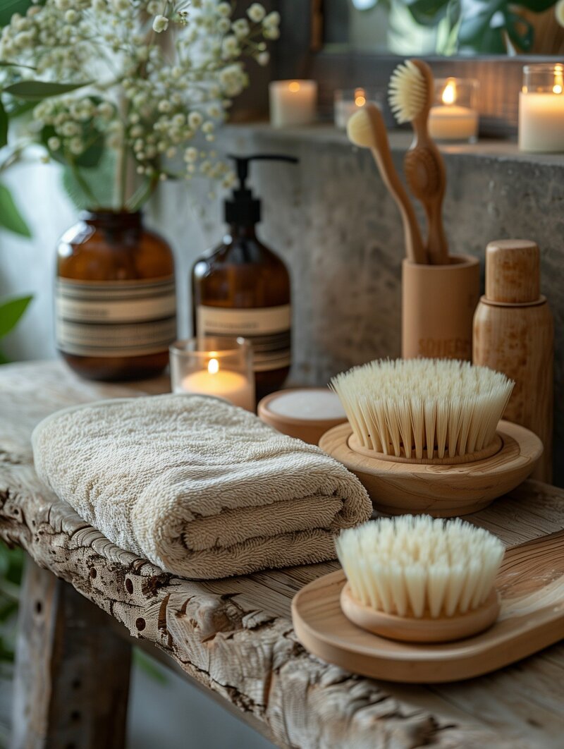 spa supplies on a wooden table