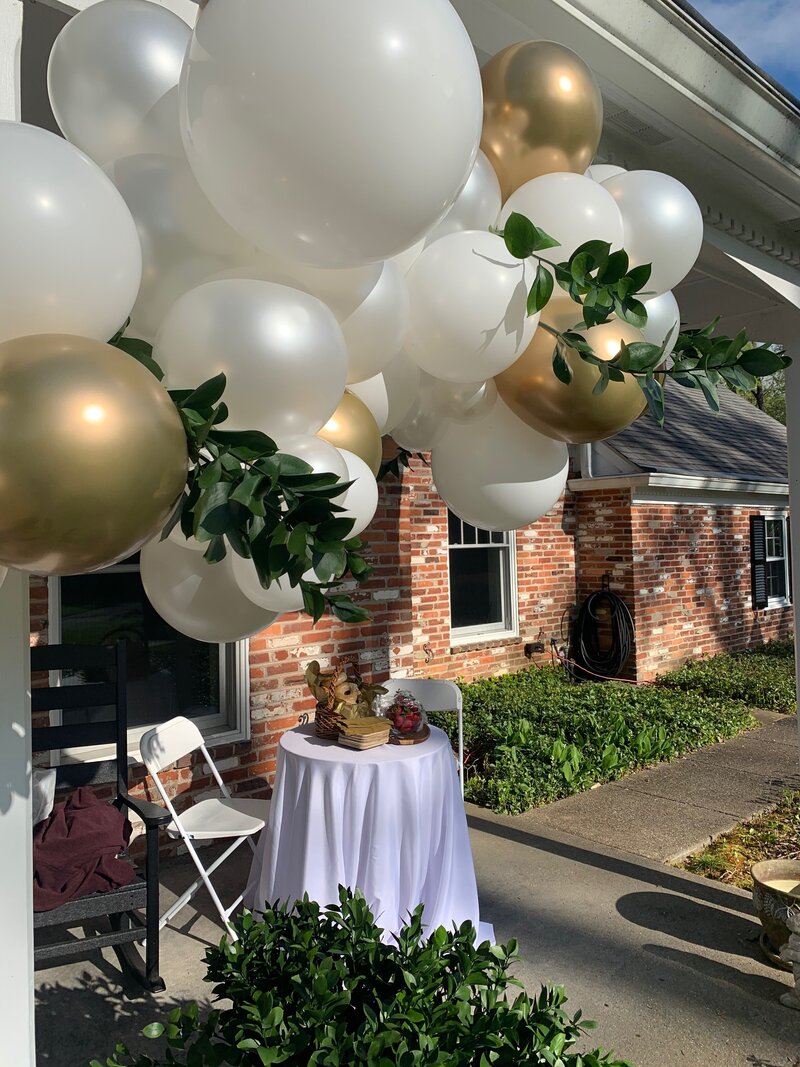 White and Gold Balloons with Floral details for a garden wedding in the Main Line PA