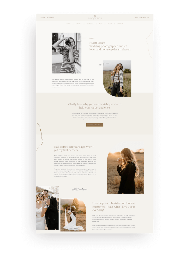 Neutral photography Showit website design