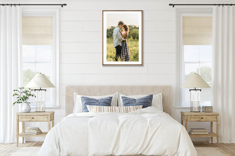 Large framed print of couple embracing