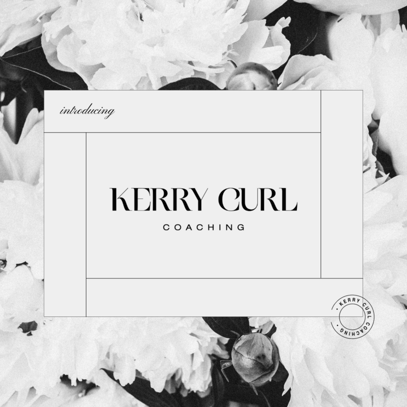Brand identity layout in a chic monochrome palette for Kerry Curl, created by Sarah Shuttle Luxury Brands