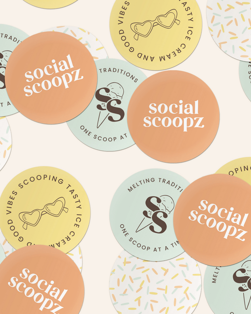 vintage ice cream shop sticker design with retro color palette