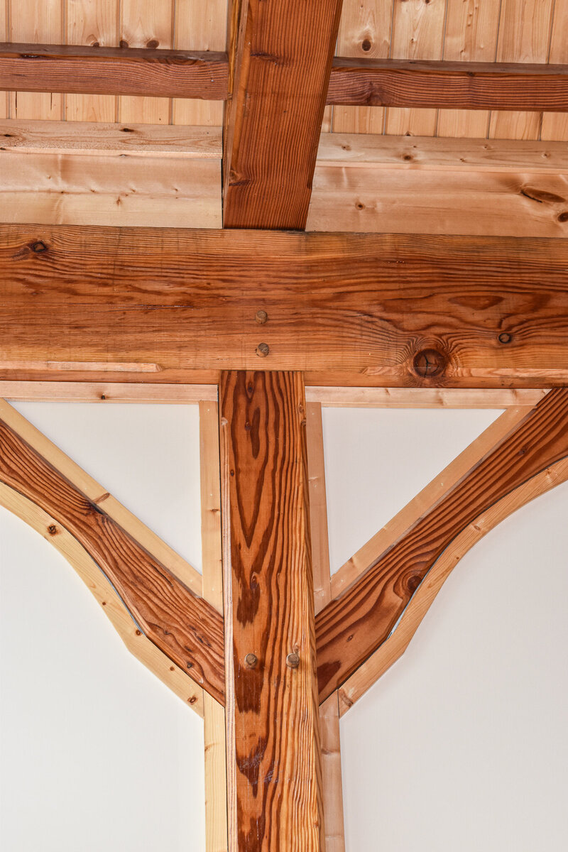 Rustic home timber frame post and beam. 