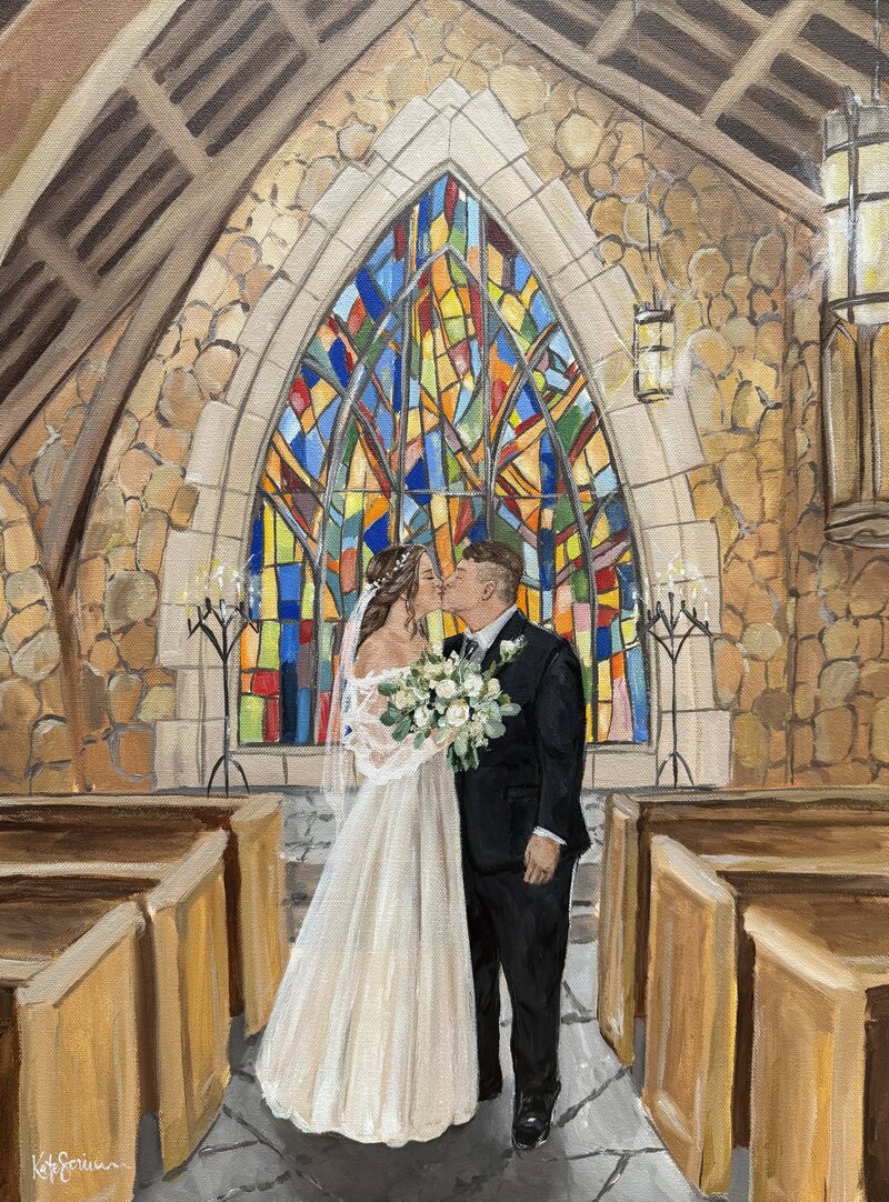 painting of bride and groom