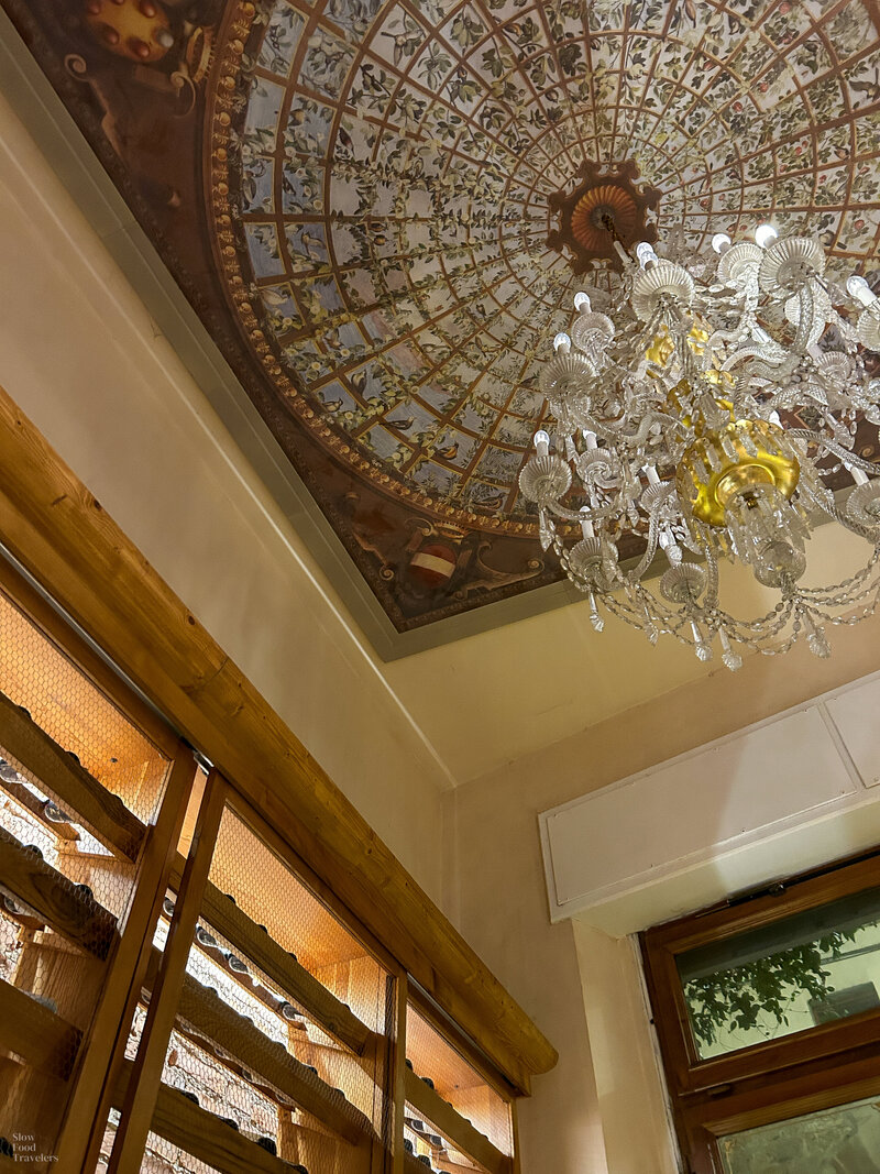 The chandelier as you walk into the restaurant at Degustaria Italiana Agli Uffizi in Florence, Italy