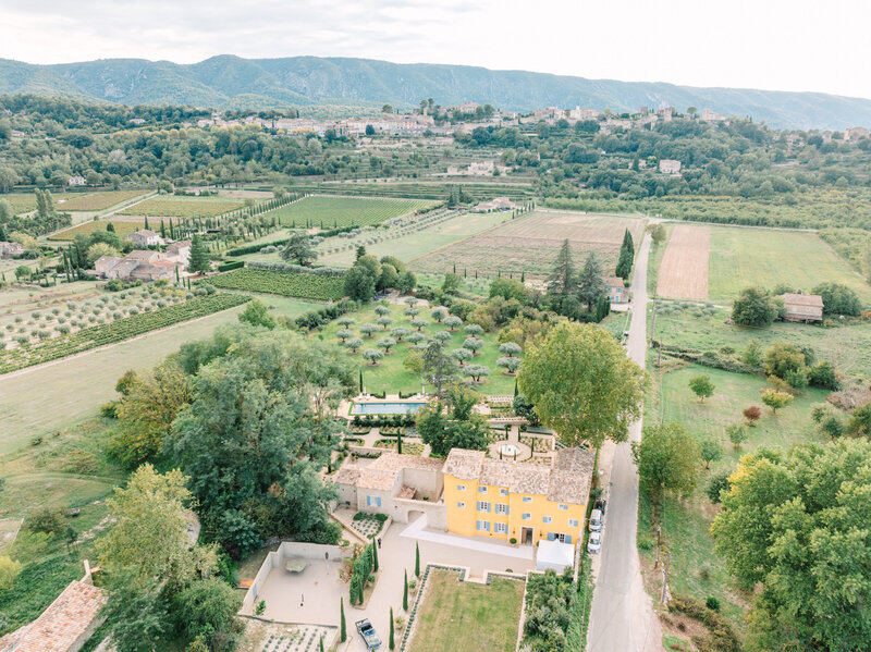 Aerial Drone View Wedding Reception in Menerbes France, Provence, Domaine du Fortin