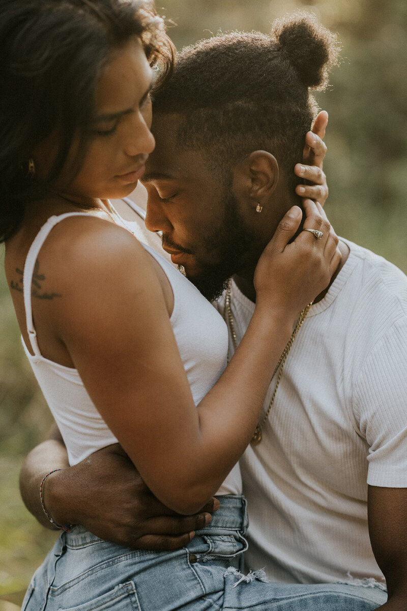 Elopement Photography, couple in casual white tshirts with arms around each other