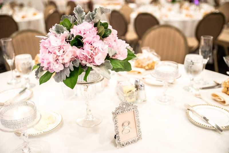 Pink and gold centerpiece display