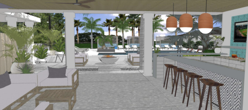 inside view of outdoor bar at apartment design