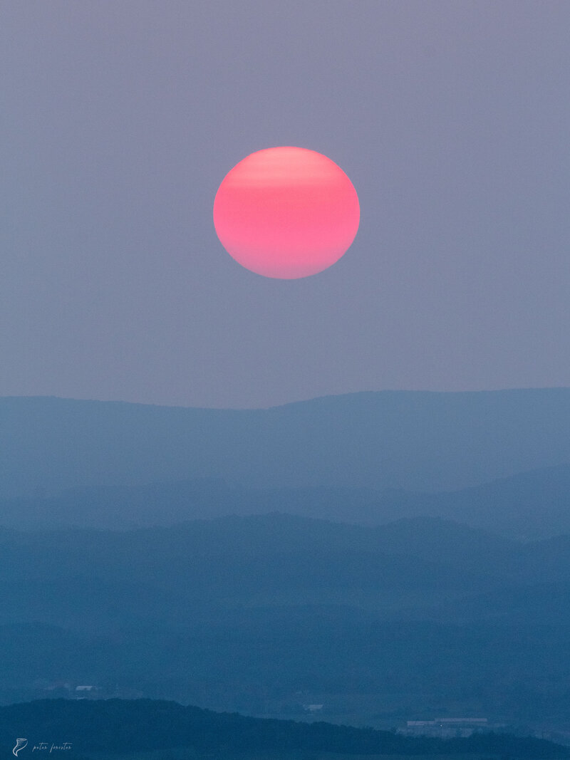 Red smoky sunset on Skyline Drive