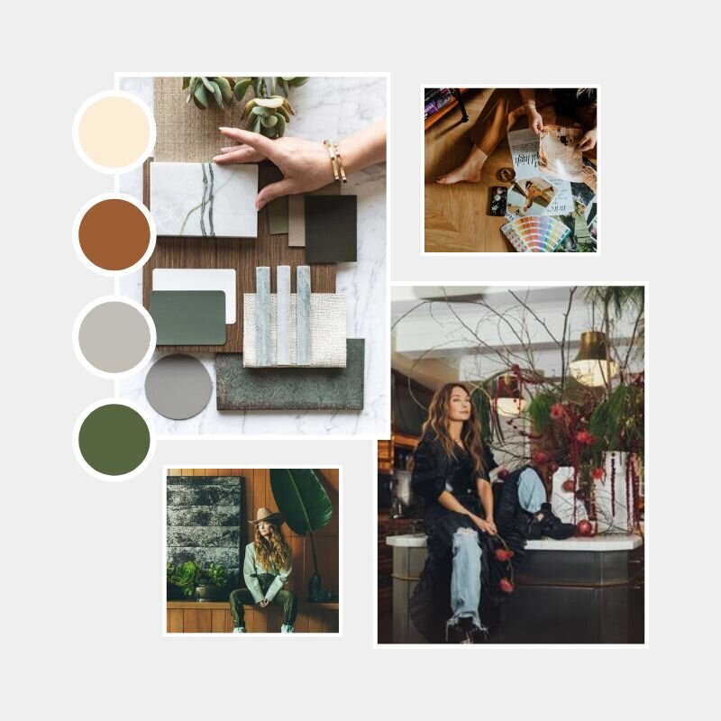 a mood board showing earth tones and textures