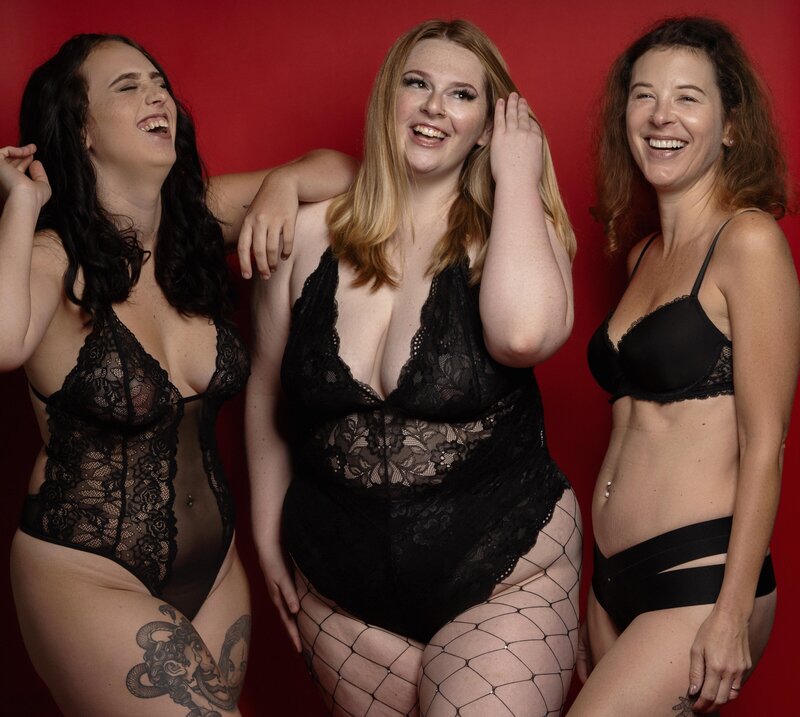 group shoot of women in black lingerie