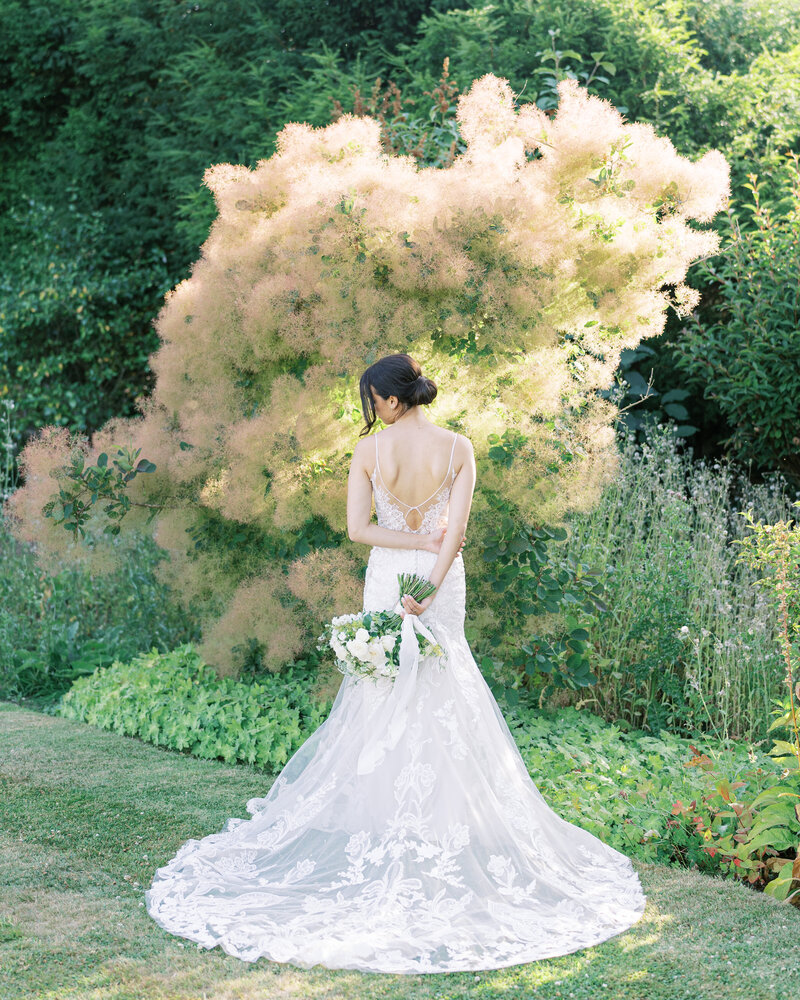 Bridal portrait in the grounds of Midlands wedding venue, Bourton Hall