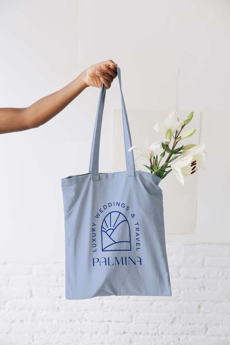 Palmina logo design from brand kit on a bag