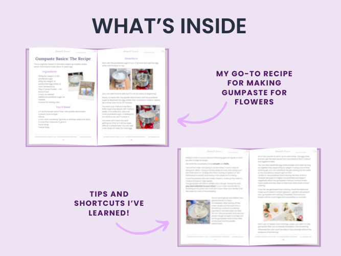 a mockup preview of gumpaste basics featuring the cover page and an icon that says instant download