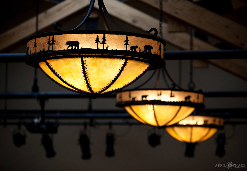 Photo of the cool rustic chandeliers at Silverthorne Pavilion in Colorado