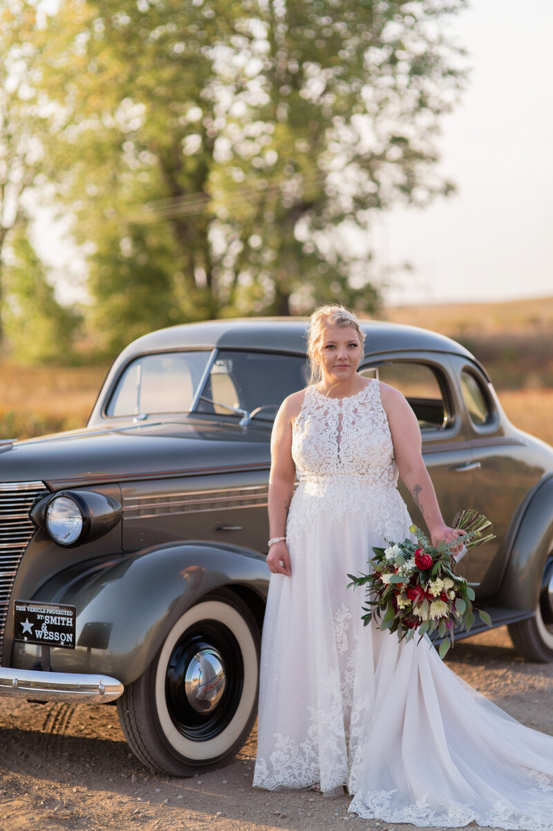 bride groom classic car sunset dirt road manhattan kansas wedding photographer-7