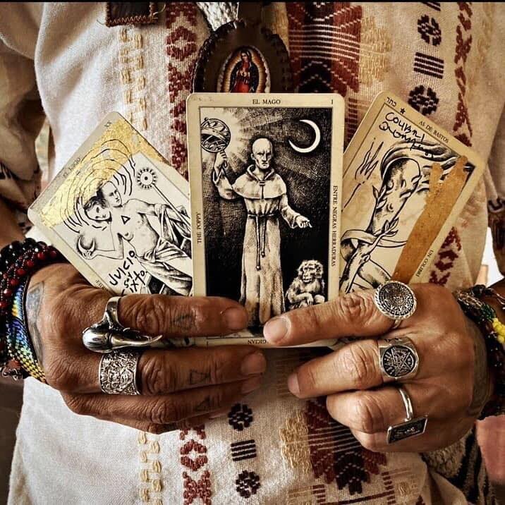 Sixto Rey, intuitive Tarot reader in San Miguel De Allende, uses original French Tarot cards and a custom-designed deck he created himself, blending personal symbolism with deep spiritual and psychological insight.