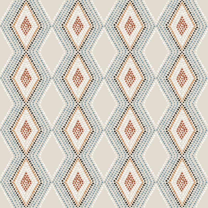 Earthy tones, zigzag dotted lines, and geometric shapes provide sophistication, connection, and a worldly ethnic vibe .