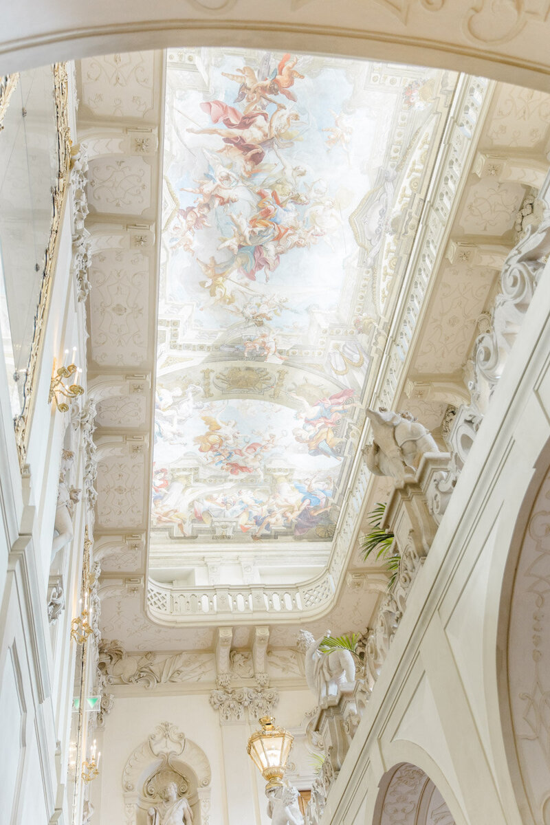 Majestic fresco ceiling at luxury destination wedding venue palace Daun Kinsky in Vienna