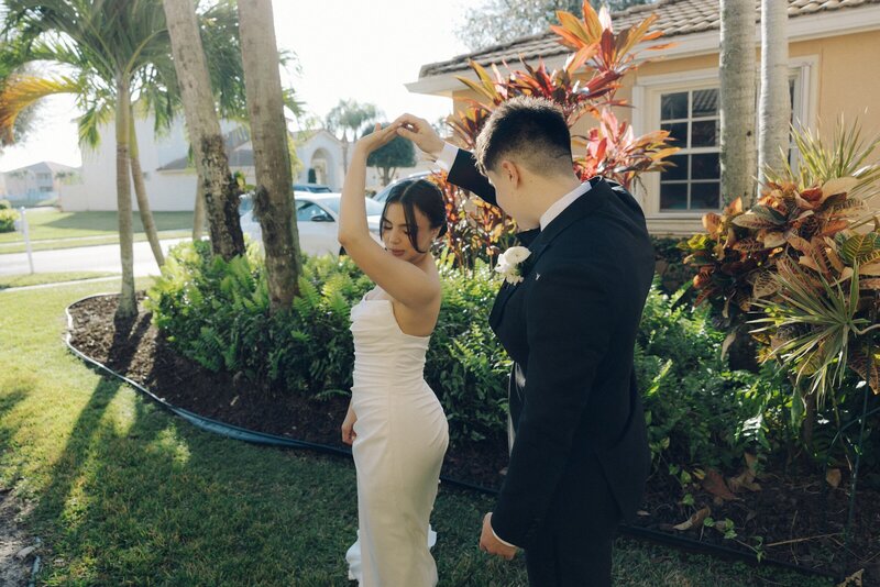 bride and groom dance after wedding ceremony