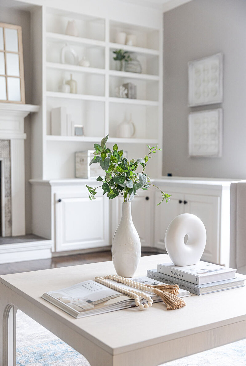 interior home bookshelf staging