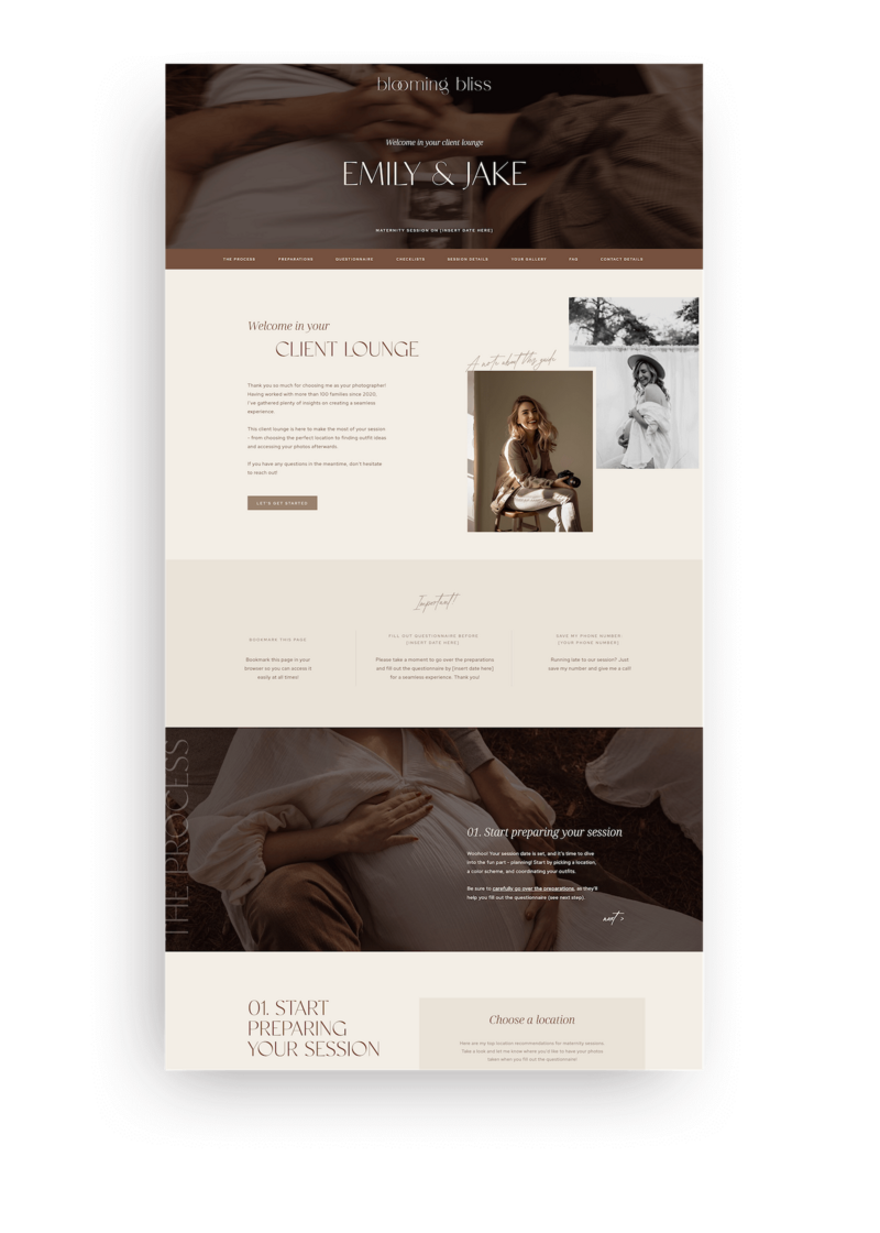 Boho Showit Client Lounge template for photographers