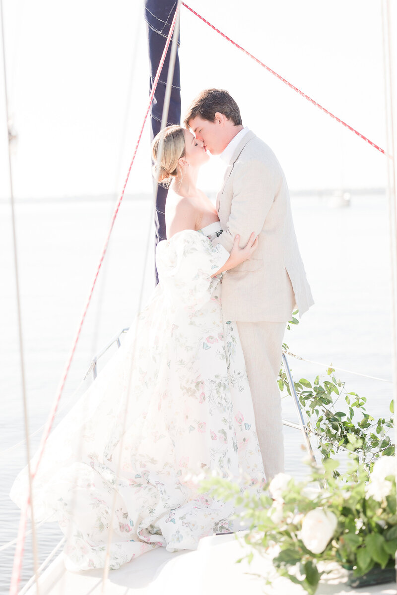 Bride and Groom on a boat in Charleston South Carolina