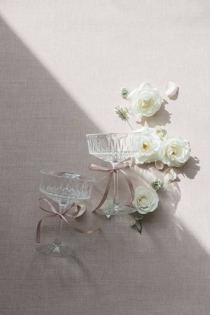 Champagne flatlay at Boxwood Manor