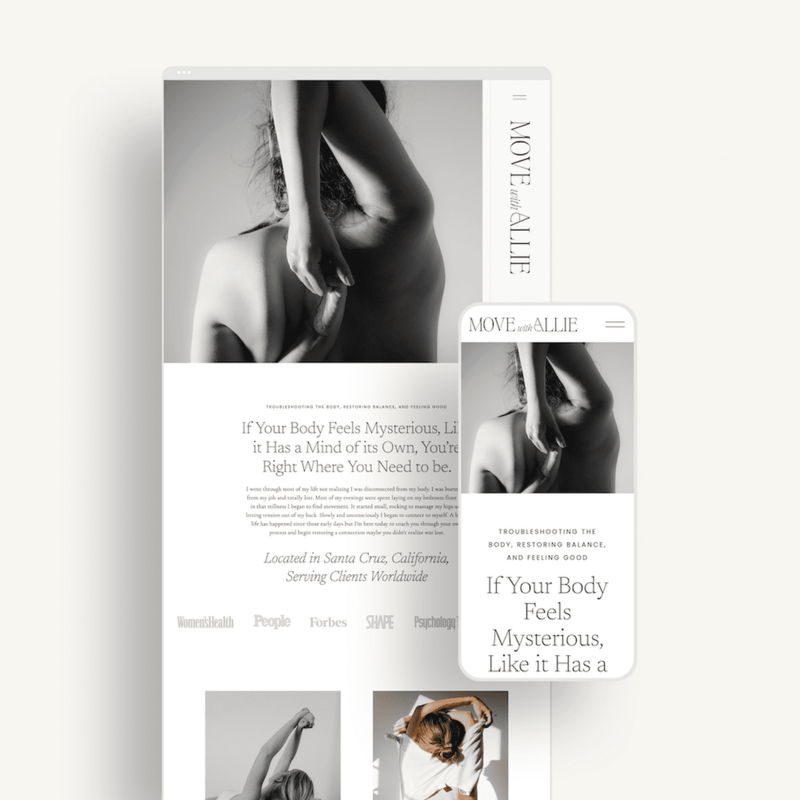 Web and mobile mockup of Ashley Ferreira Design's Florence Showit template.