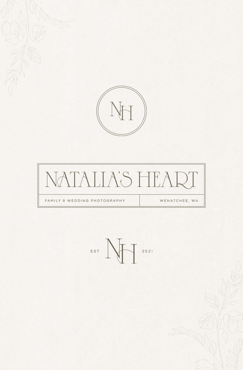 Custom Showit website design and branding for Natalia’s Heart Photography featuring soft neutrals and light, airy tones