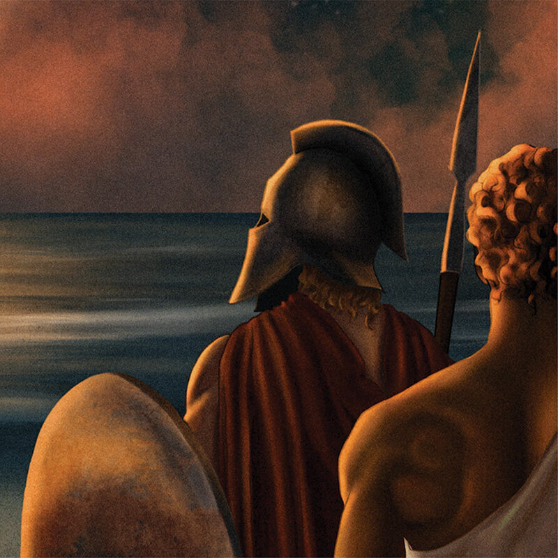 Close up of illustration for the Song of Achilles cover concept