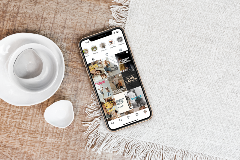 iPhone mockup of an Instagram grid