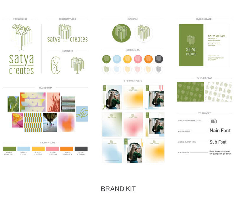 Layout with all of Satya Creates branding assets